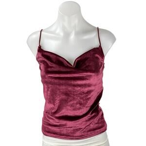NA-KD Maroon Velvet Velour Sleeveless Cami Camisole Cowl Neck Crop Tank Top XS